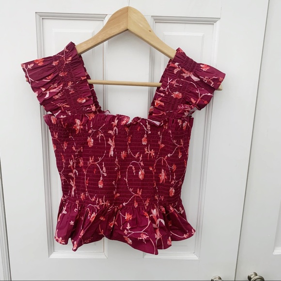 Hill House Paz Top in Burgundy Botanical - Picture 6 of 8